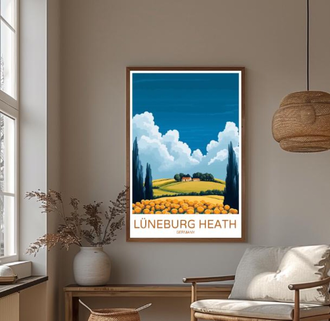 Luneburg Heath Germany Golden Heather Field Farmhouse Travel Poster - Image 3