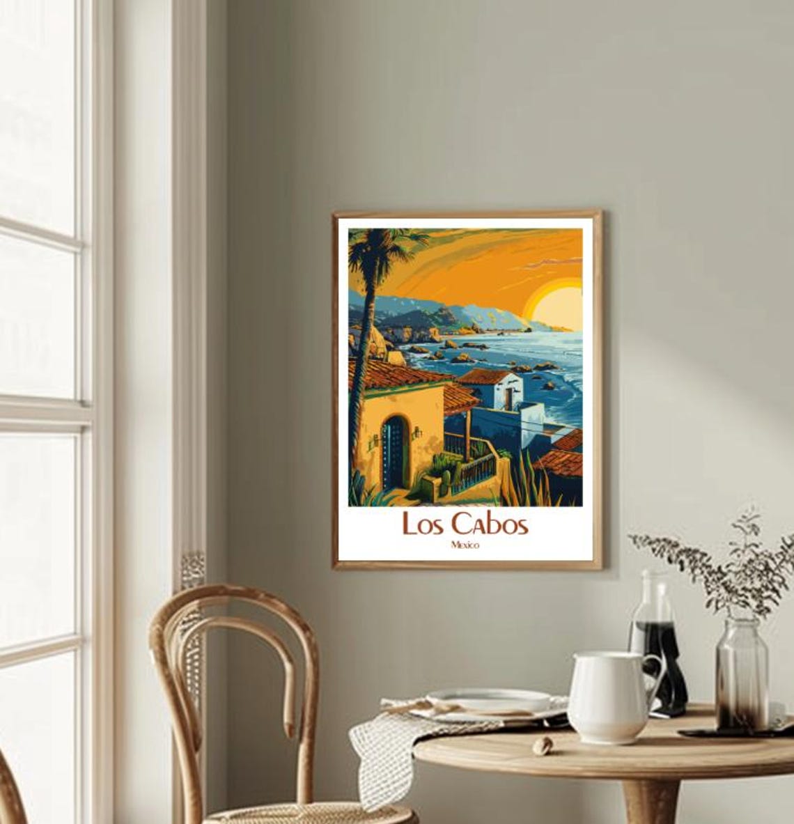 Los Cabos Golden Sunset Coast Adobe Houses Mexico Travel Poster - Image 2