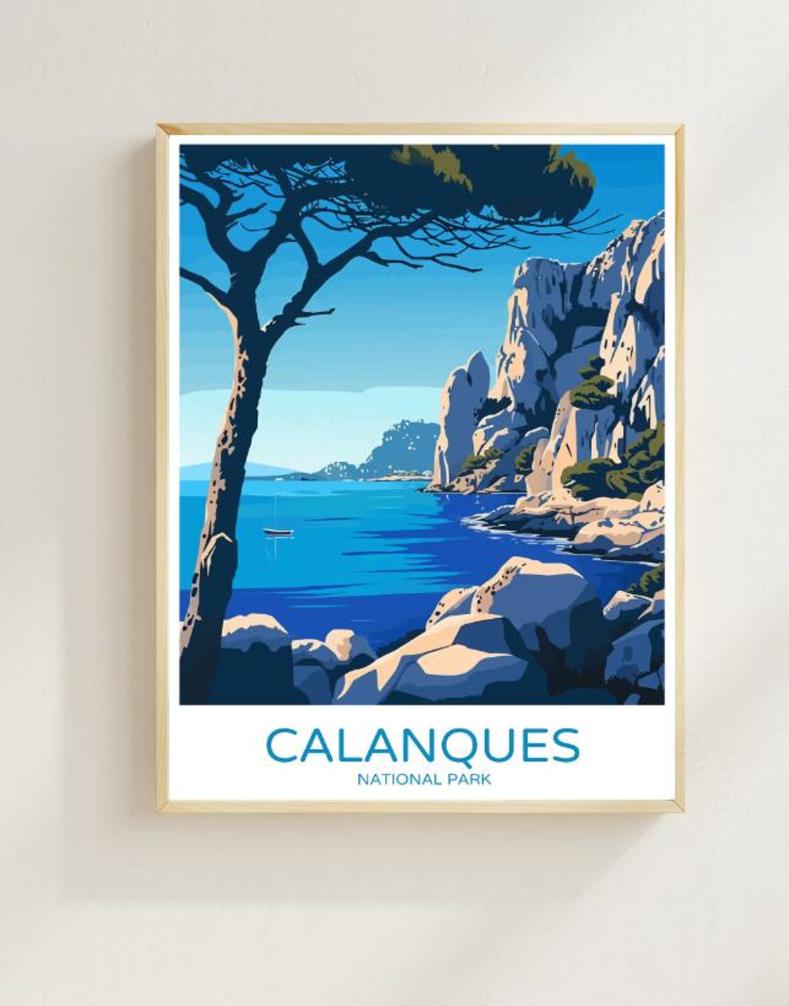 Calanques France Coastal Cliffs Pine Tree Mediterranean Travel Poster