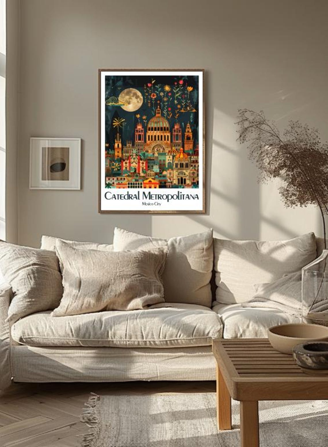 Catedral Metropolitana Mexico City Moonlit Folk Art Travel Poster - Image 3