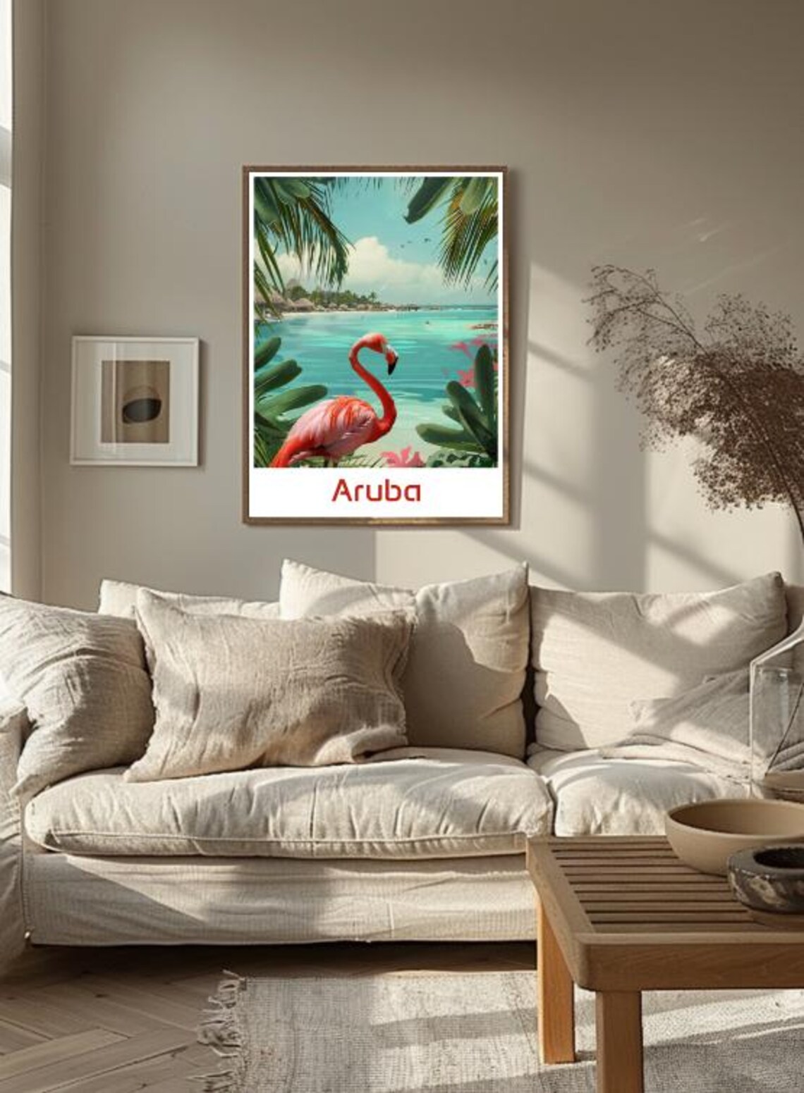 Aruba Pink Flamingo Turquoise Beach Illustrated Travel Poster - Image 3