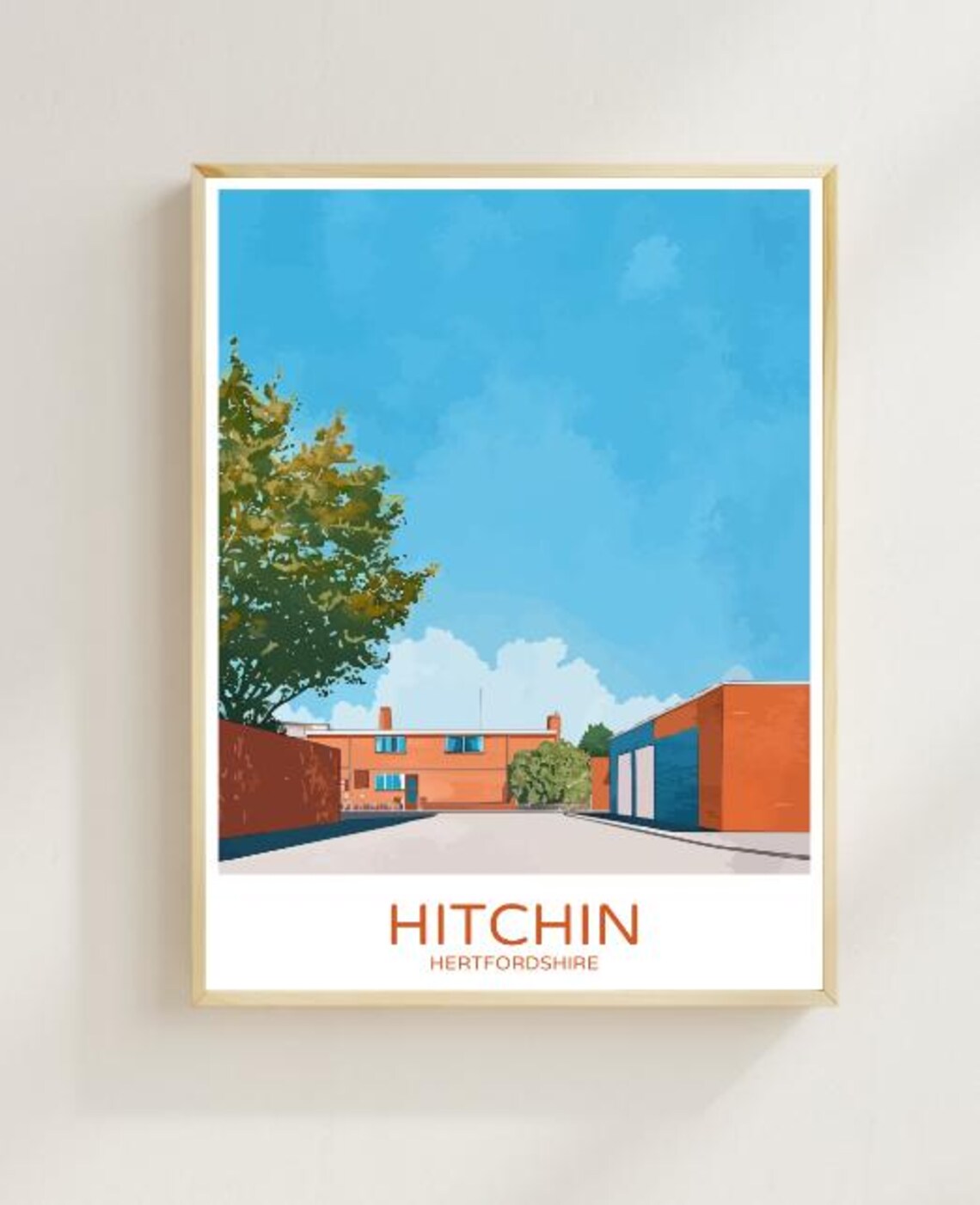 Hitchin Hertfordshire Quiet English Town Minimalist Travel Poster