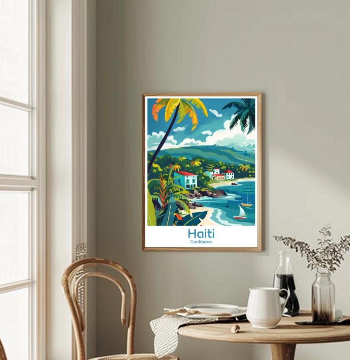 Haiti Caribbean Tropical Coast Palm Trees Vintage Travel Poster - Image 2