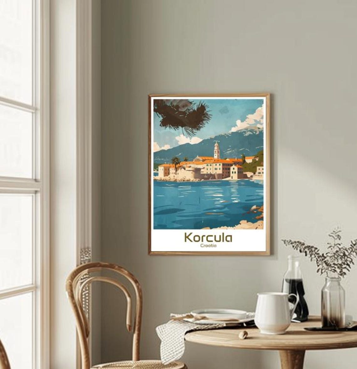 Korcula Croatia Adriatic Island Old Town Harbor Illustrated Poster - Image 2