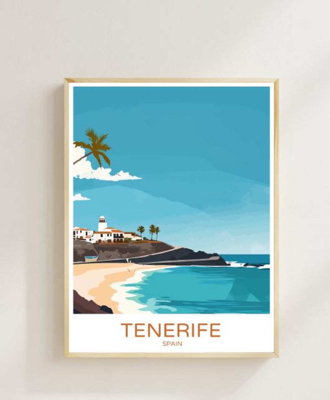Tenerife Spain Canary Island Beach Cliff Town Sunny Travel Poster
