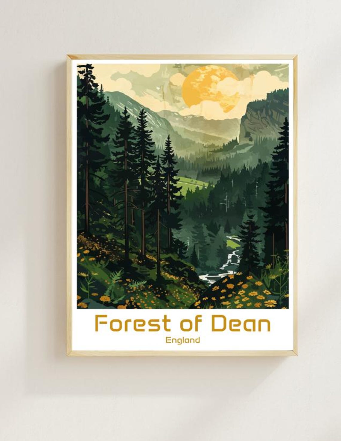 Forest Of Dean England Pine Valley Moonlight Vintage Travel Poster