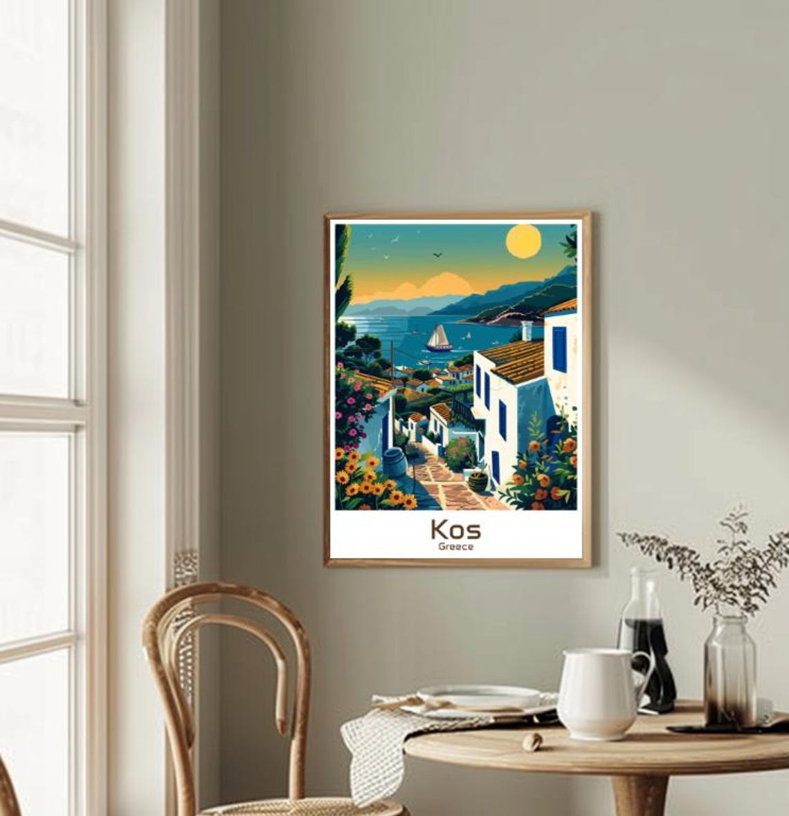 Kos Greece Greek Island Sunset Sailboat Village Travel Poster - Image 2