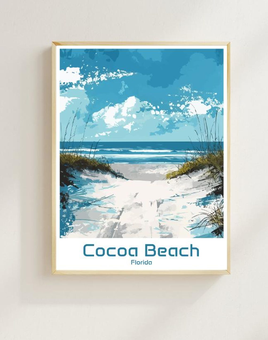 Cocoa Beach Florida Vintage Travel Dune Path Ocean Scene Poster