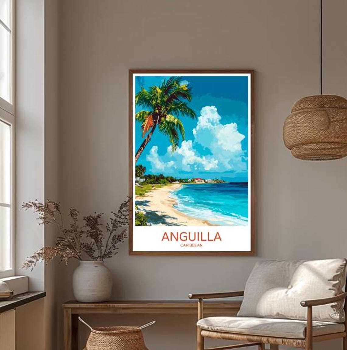 Anguilla Caribbean Palm Beach Turquoise Ocean Vintage Travel Poster - Image 3