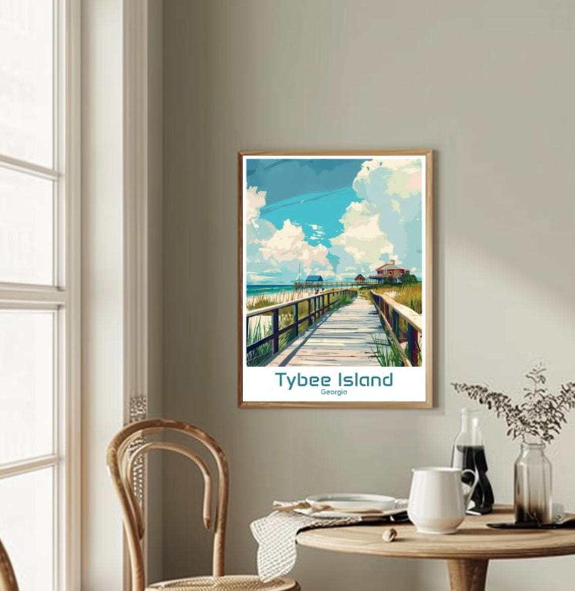 Tybee Island Georgia Vintage Travel Boardwalk Pier Scene Poster - Image 2