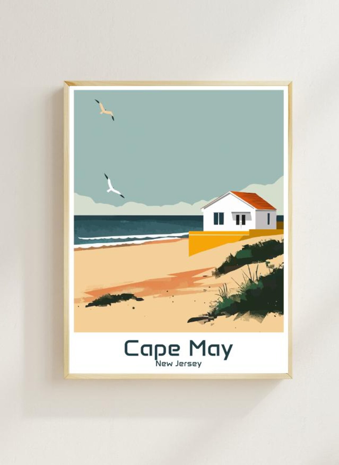 Cape May New Jersey Vintage Travel Beach Cottage Ocean Poster