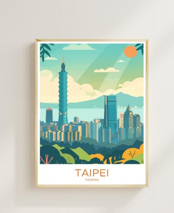 Taipei Taiwan Travel Poster Taipei 101 Tower City Skyline View Art