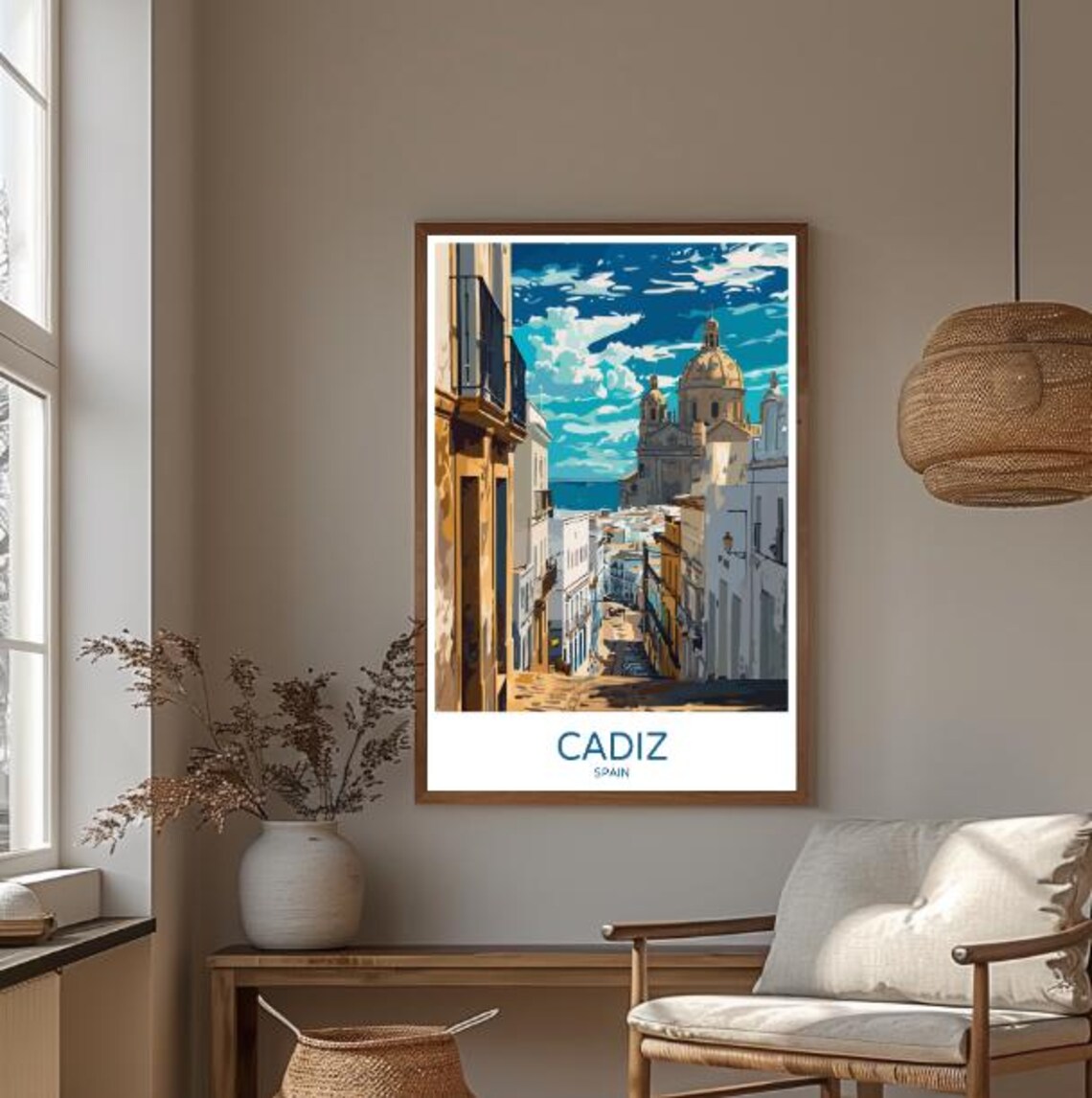 Cadiz Spain Old Town Street View To The Sea Cathedral Travel Poster - Image 3
