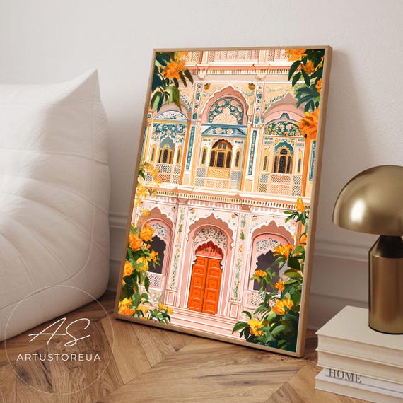India Print Jaipur Palace Art Poster Travel Cultural Heritage Gift Illustration