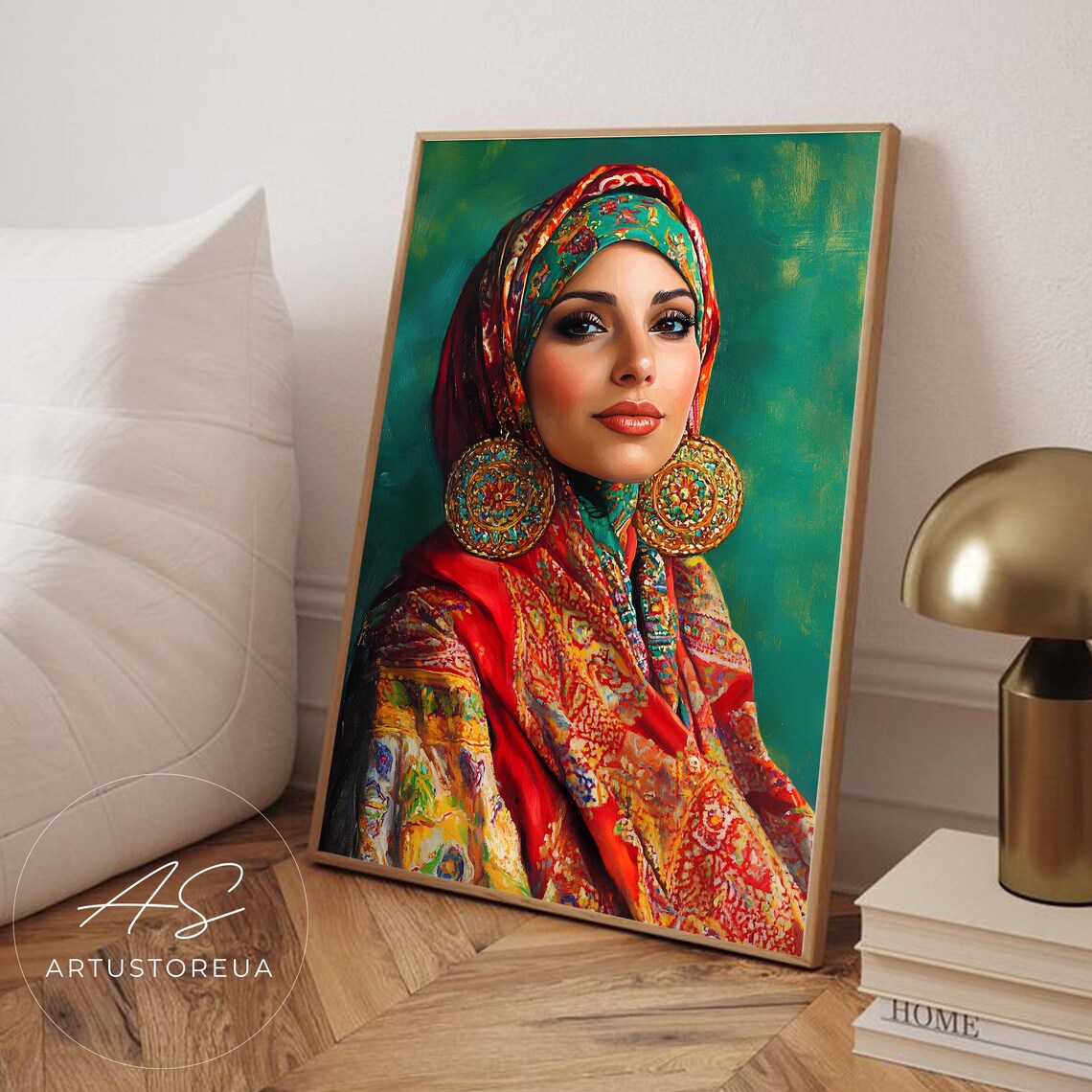 Moroccan Woman In Colorful Headscarf Ornate Earrings Portrait Poster