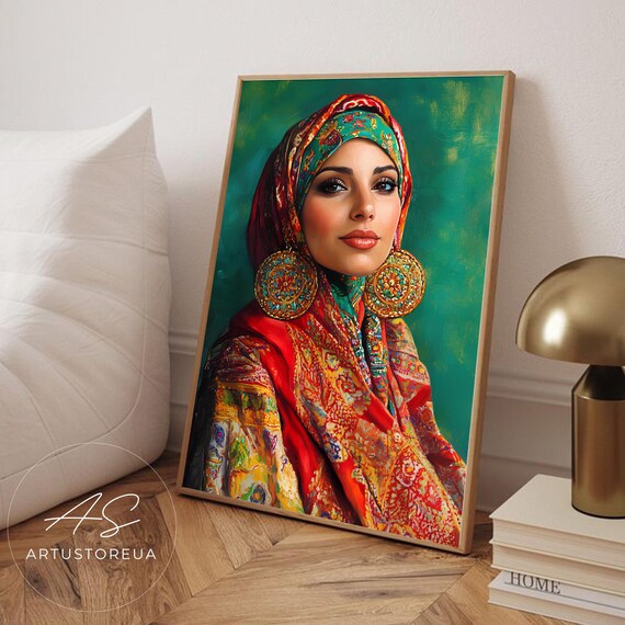 Moroccan Woman In Colorful Headscarf Ornate Earrings Portrait Poster