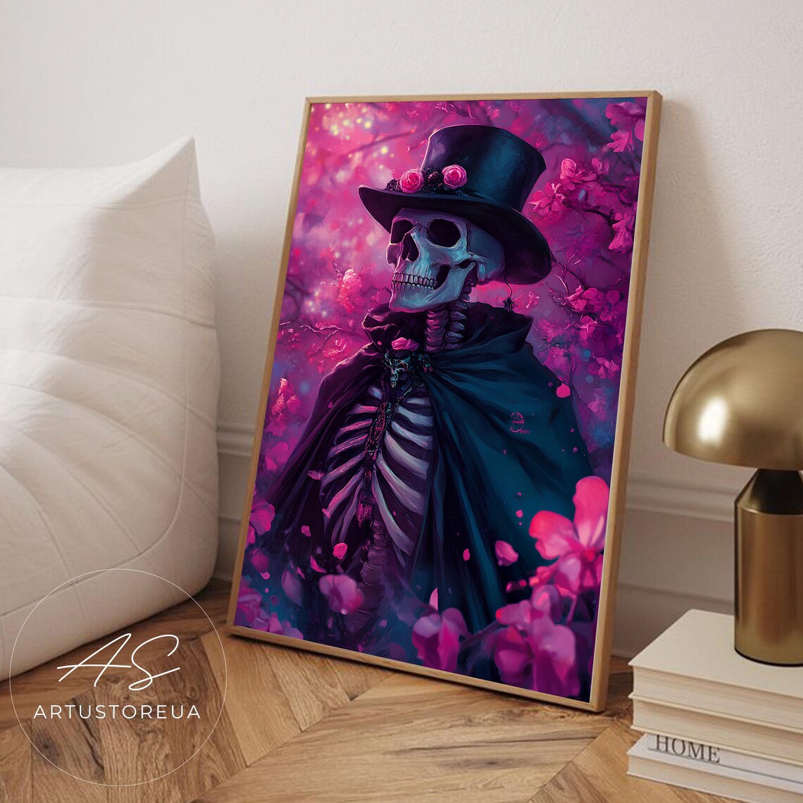 Elegant Skeleton Halloween Vintage Poster Print