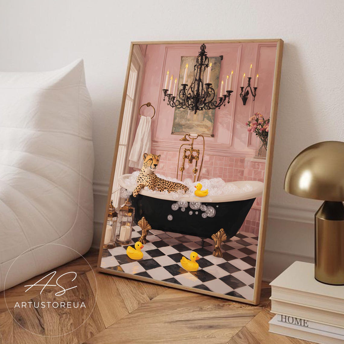 Whimsical Cheetah Bath Time Art Print