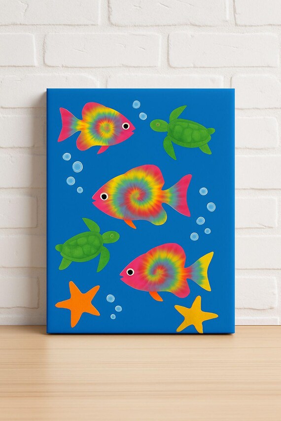 Tie Dye Fish Sea Turtles Kids Ocean Animals Playful Art Poster