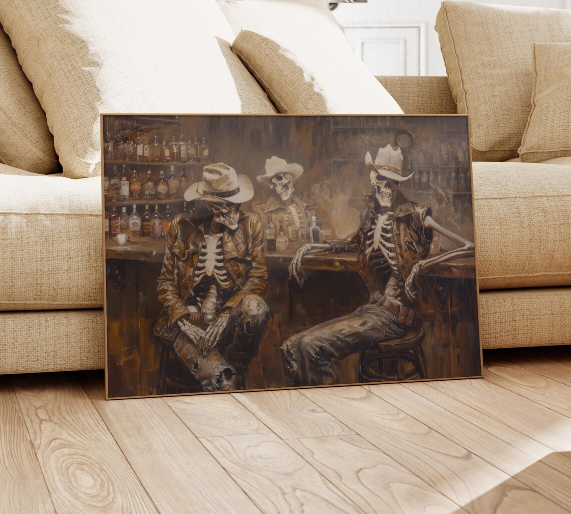 Skeleton Cowboy in a Bar, Southwestern Art Print - Image 4