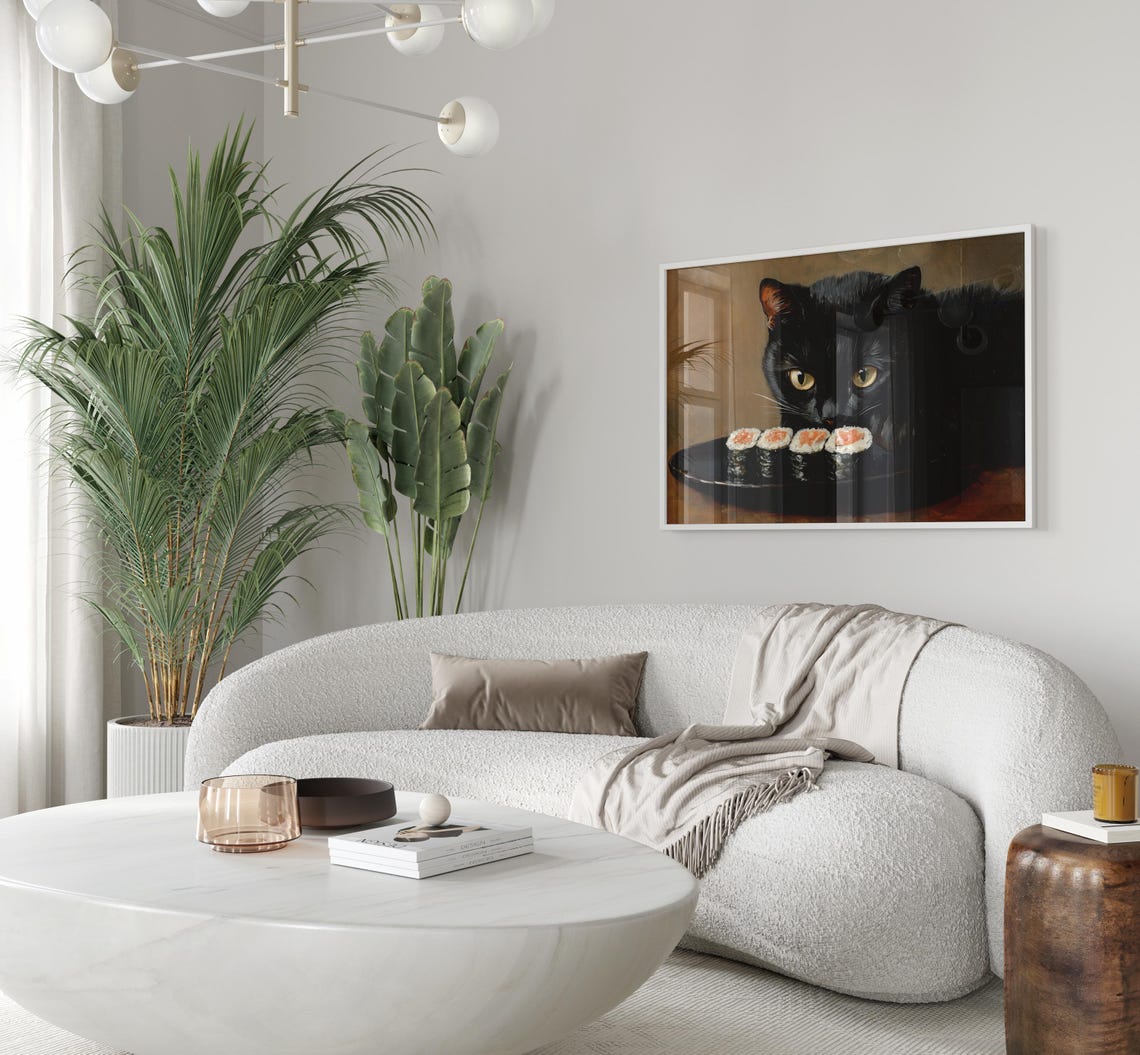 Black Cat Sushi Oil Painting Print Tokyo Art Print Oishii Cat Print Delicious Japanese Food Art Kitchen Wall Art Sushi Art Bcs5 - Image 3
