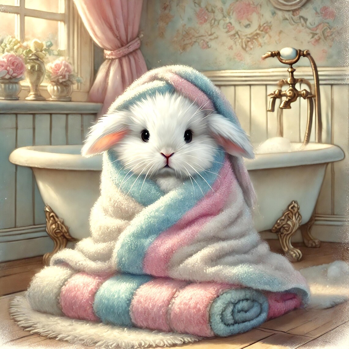 Cozy Bunny Wrapped in Towel, Nursery Art Print - Image 3