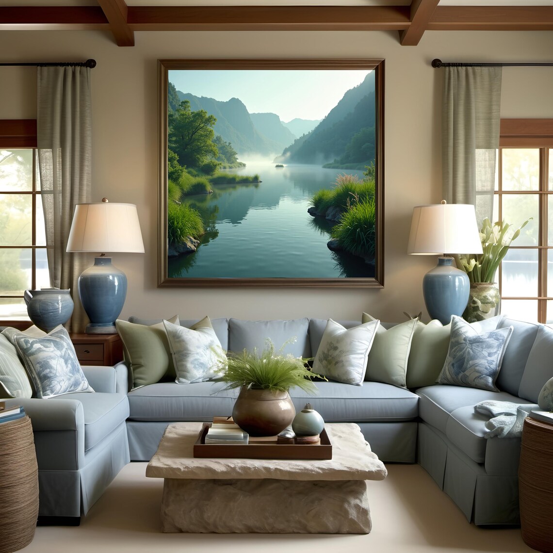 Tranquil Pond, Misty Landscape Art Print - Image 3