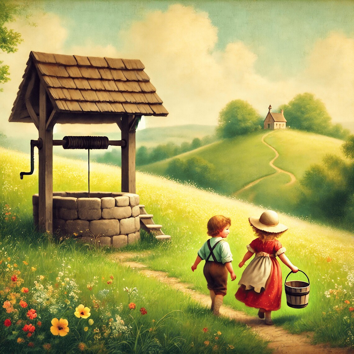 Jack And Jill Fetching Water From The Hilltop Well Art Poster