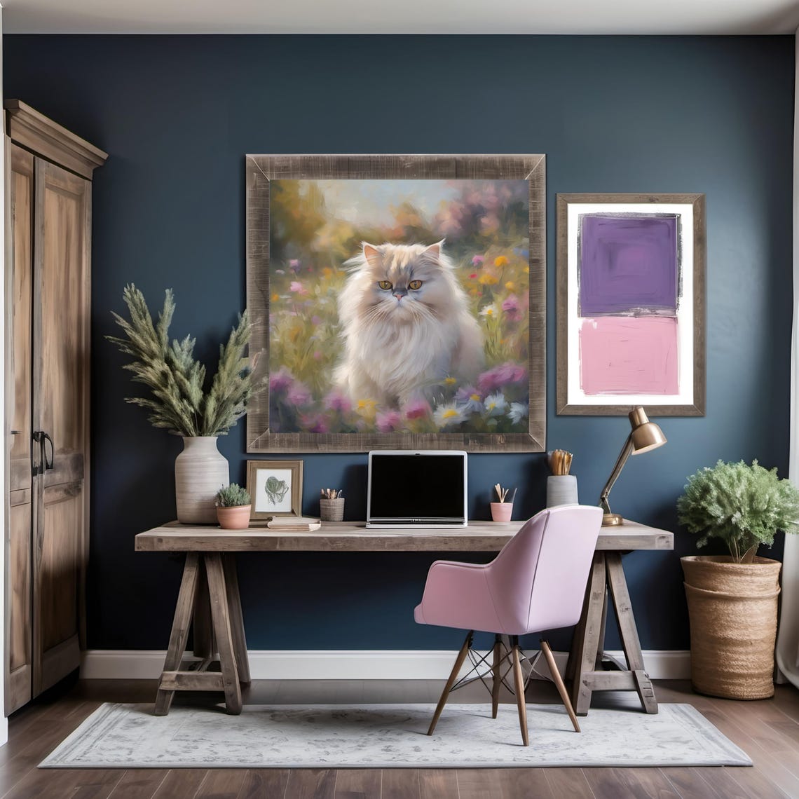 Fluffy White Persian Cat In A Wildflower Meadow Impressionist Poster - Image 3