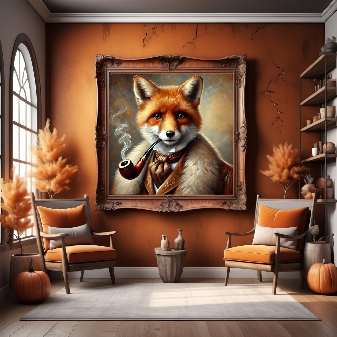 Victorian Red Fox Portrait With Pipe Art Print - Image 3