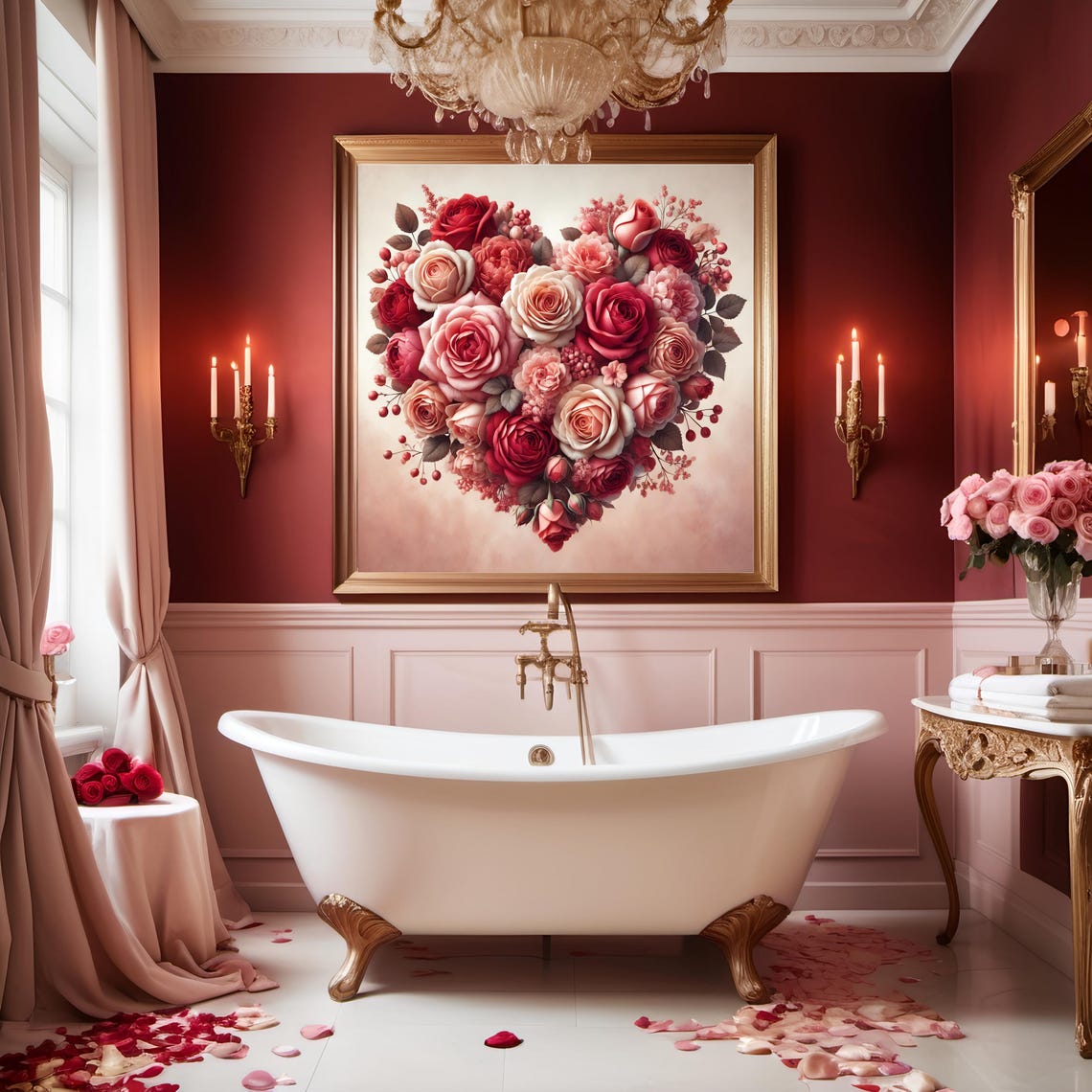Heart Shaped Rose Bouquet Red Pink Roses Vintage Valentines Day Poster - Image 2
