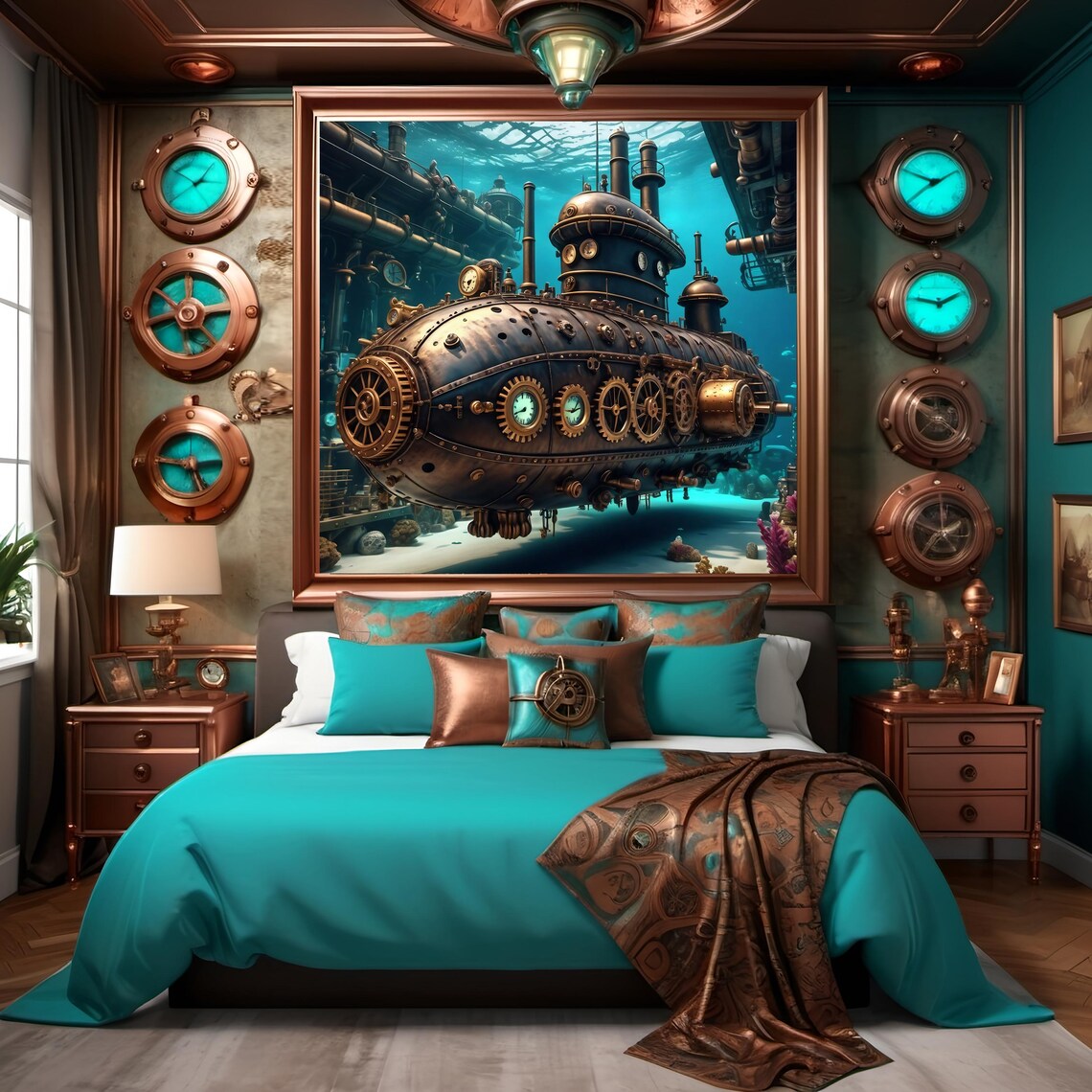 Steampunk Submarine Wall Art Vintage Nautical Print Underwater Industrial Decor Sci Fi Steampunk Art Lover Gift Idea - Image 2