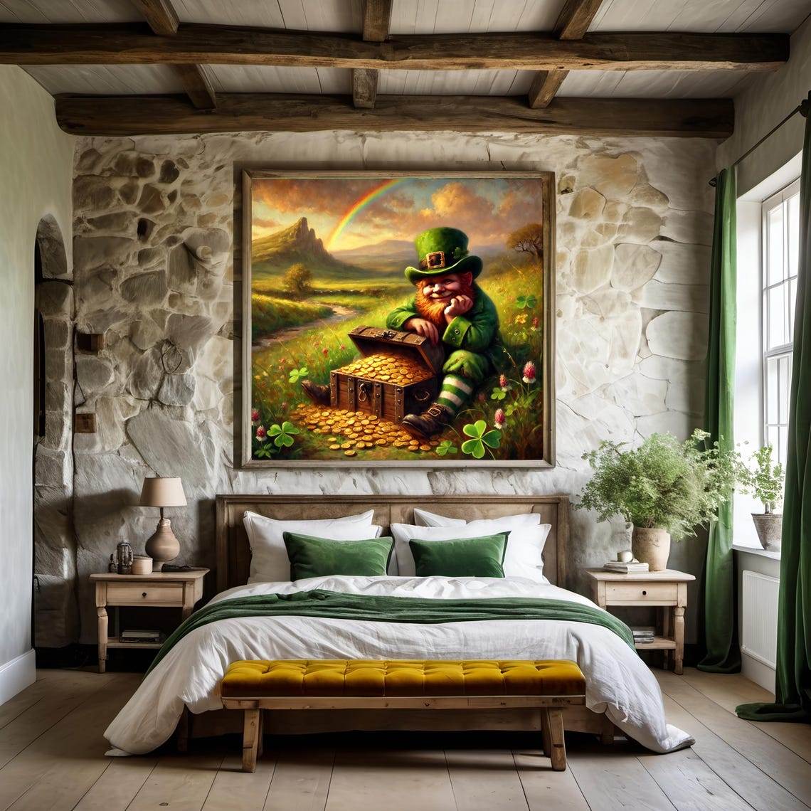 Leprechaun Gold Treasure Chest Rainbow Clover Whimsical Art Poster - Image 3
