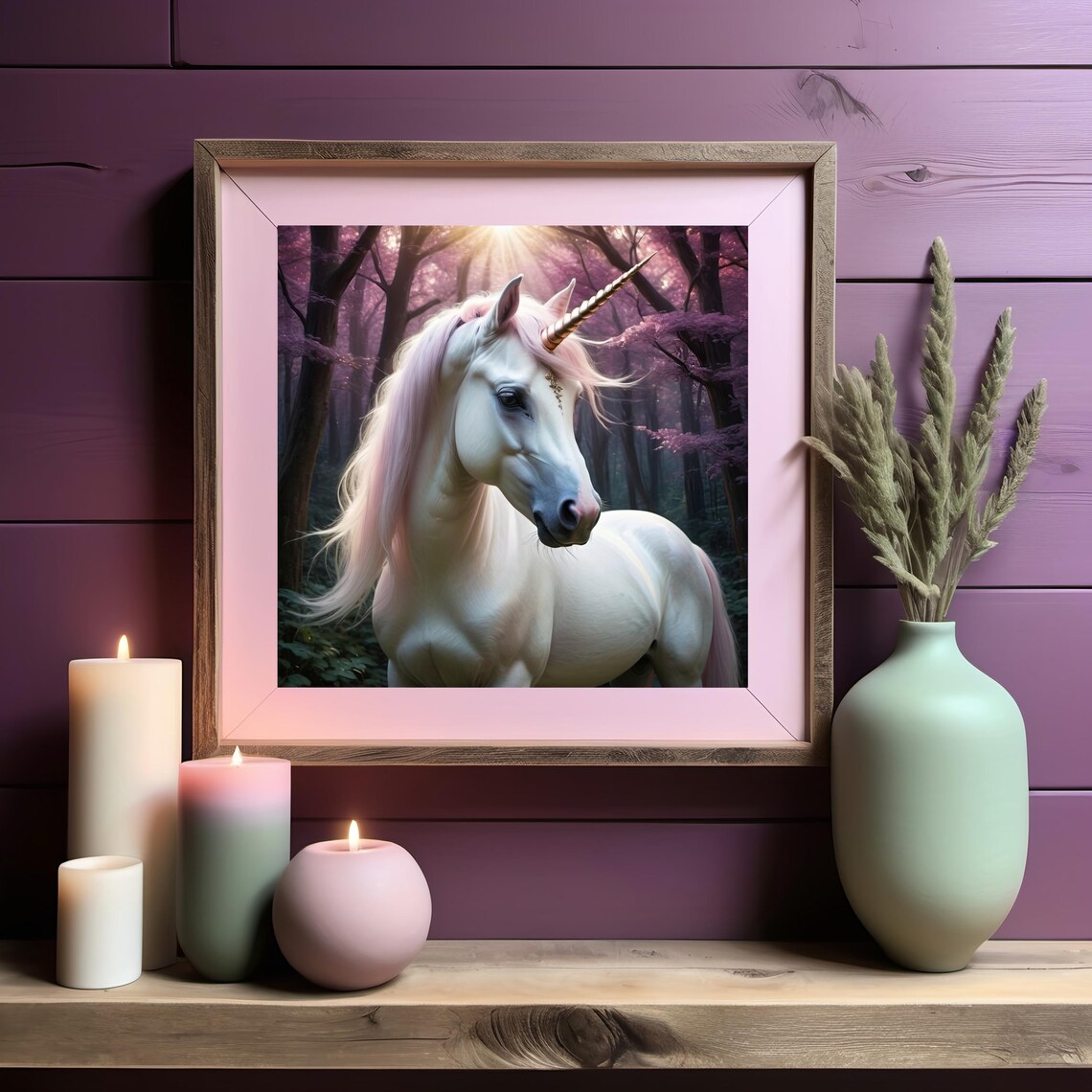 Unicorn Fantasy Art White Unicorn Golden Horn Enchanted Forest Poster - Image 3