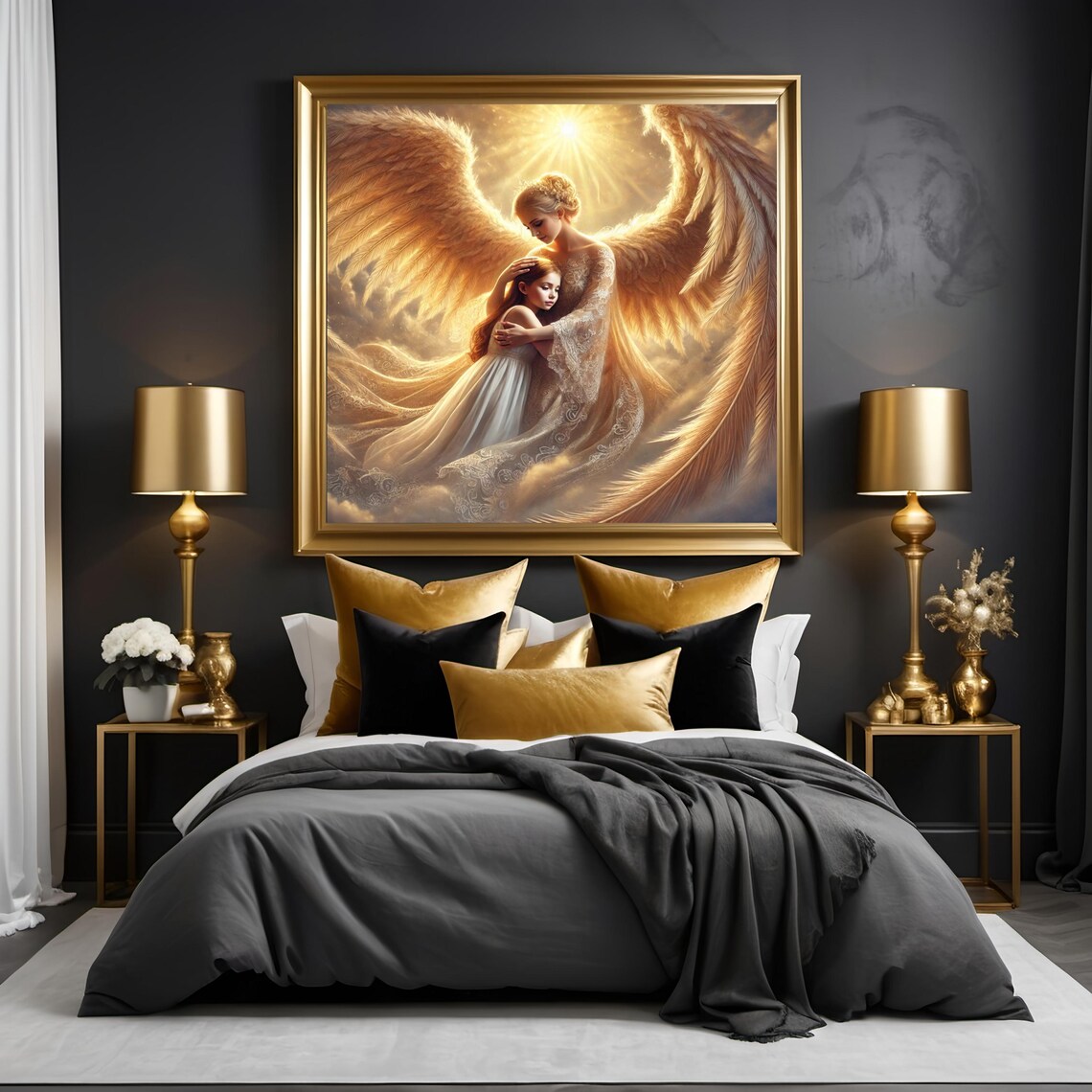 Guardian Angel Embrace, Celestial Angel Art Print - Image 3