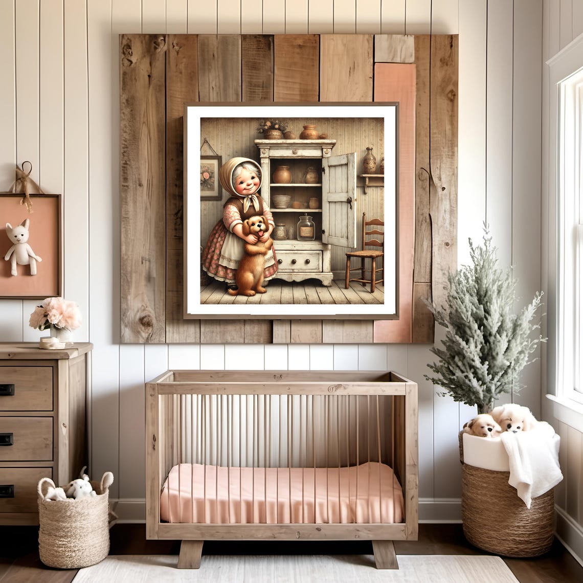 Old Mother Hubbard Hugging Her Dog By The Cupboard Art Poster - Image 2