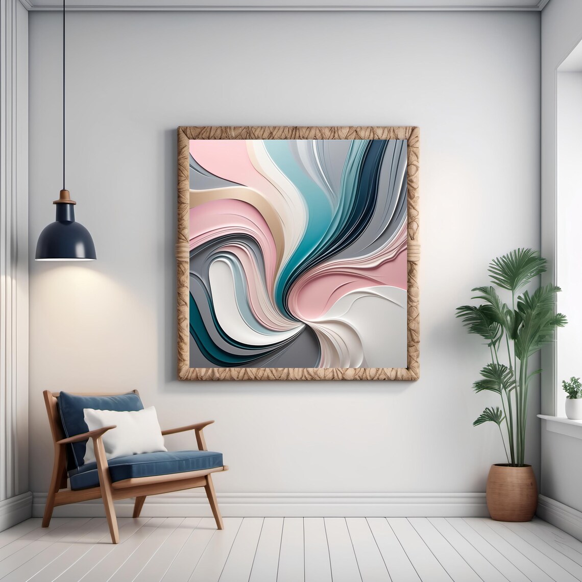 Modern Abstract Fluid Shapes Art Print, Home Office - Image 3