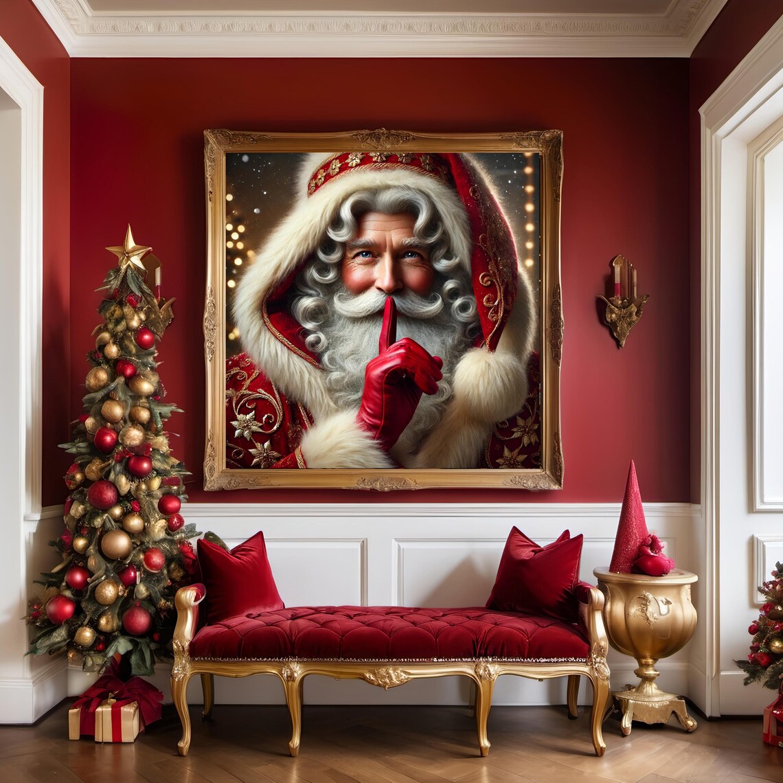 Santa Shhh Illustration, Festive Christmas Art Print - Image 2