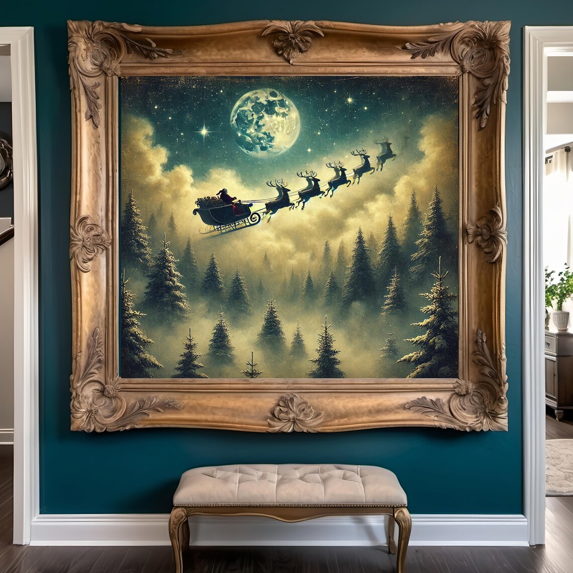 Victorian Santa Sleigh Vintage Holiday Scene Art Print - Image 3