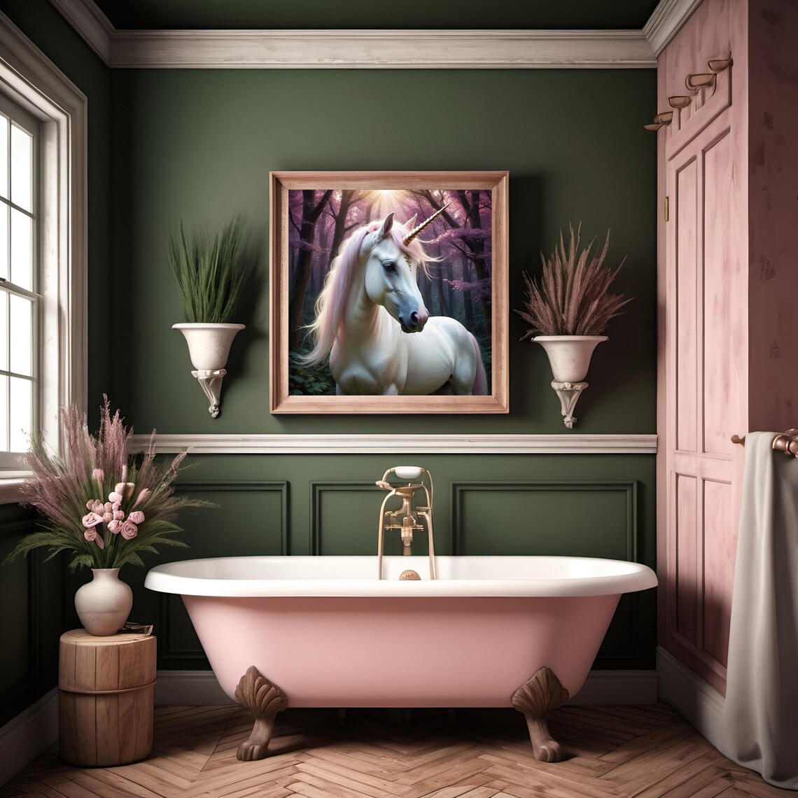 Unicorn Fantasy Art White Unicorn Golden Horn Enchanted Forest Poster - Image 2
