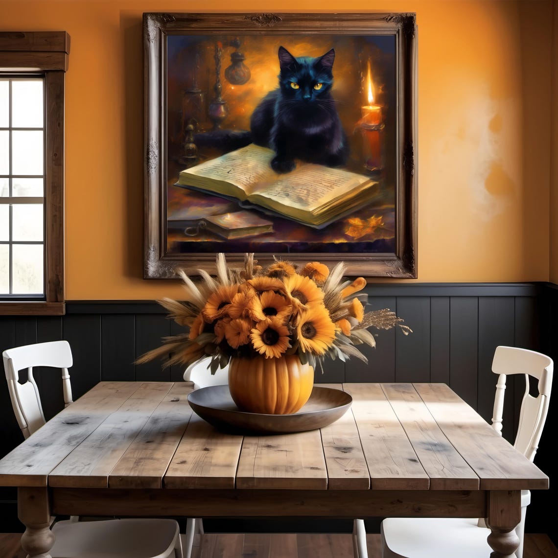 Black Cat Open Spell Book Candlelit Cozy Witchy Halloween Poster - Image 3