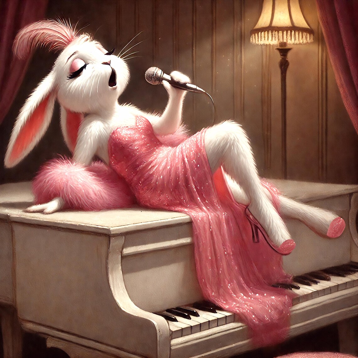 Singing Bunny Cabaret Rabbit Vintage Art Print