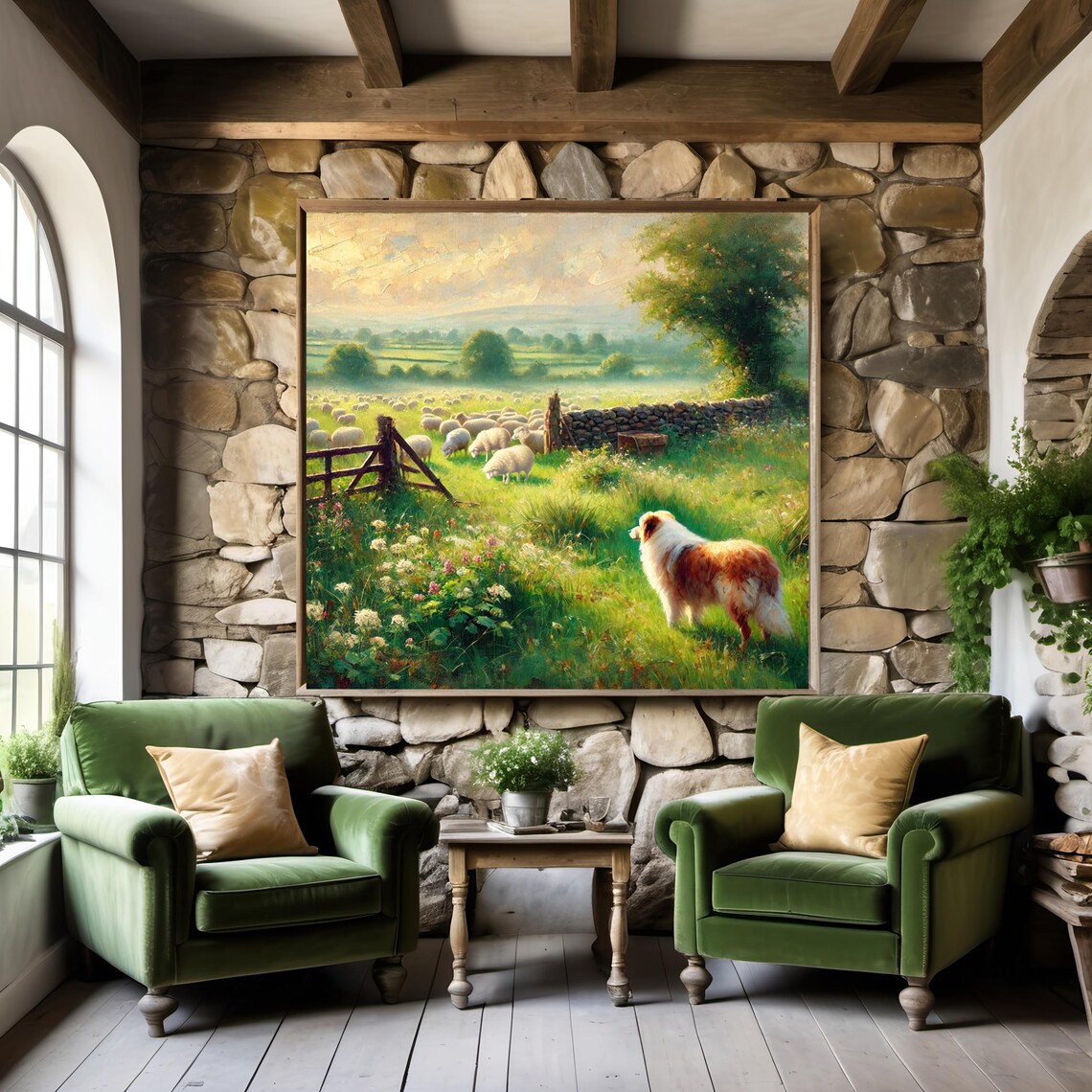 Vintage Farm Landscape With Sheepdog Art Print - Image 3