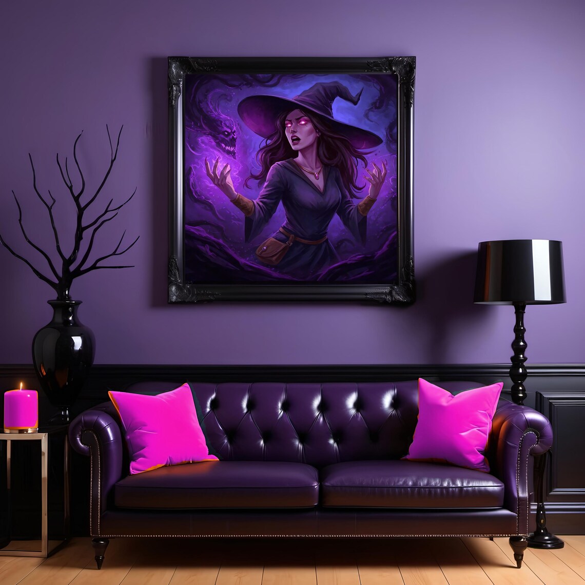 Dark Witch With Glowing Purple Eyes Smoke Skull Hat Gothic Fantasy Poster - Image 2