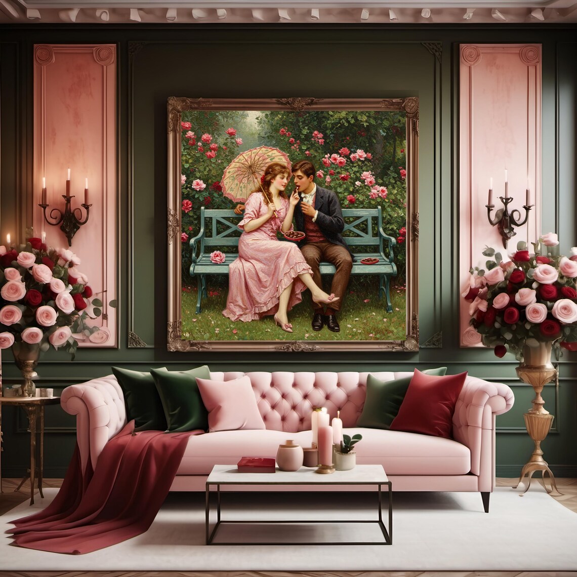 Victorian Romance Chocolate Print, Vintage Couple Scene - Image 2