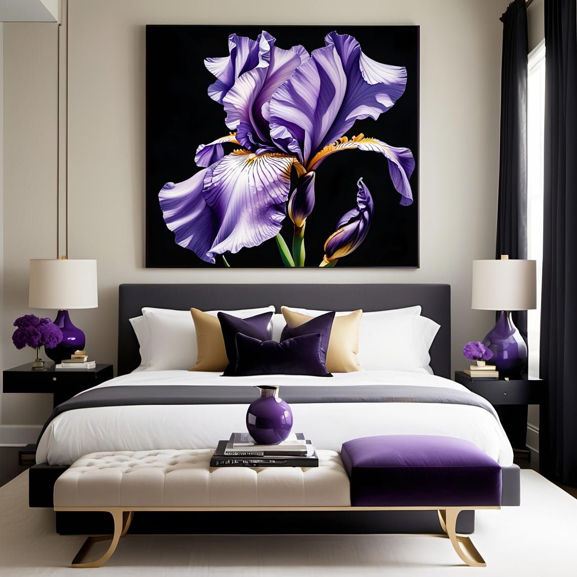 Purple Iris Bloom Macro Detail Dark Background Floral Art Poster - Image 2