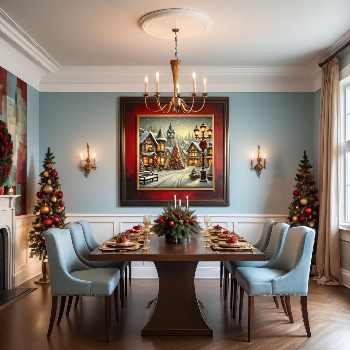 Vintage Christmas Town Art Print, Holiday Decor - Image 2