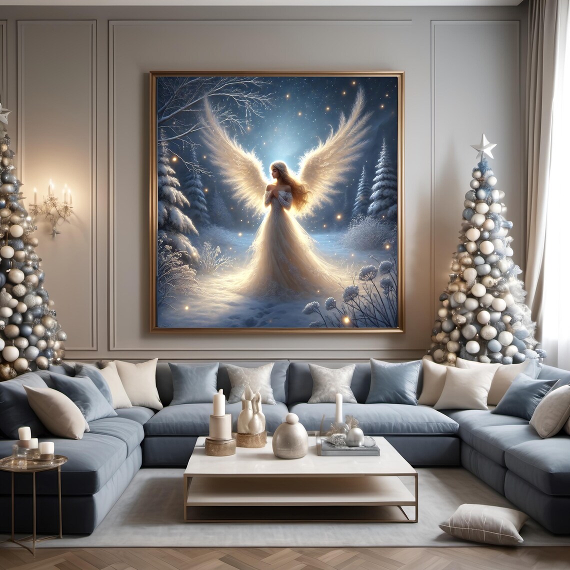 Victorian Angel in Winter Wonderland, Art Print - Image 3