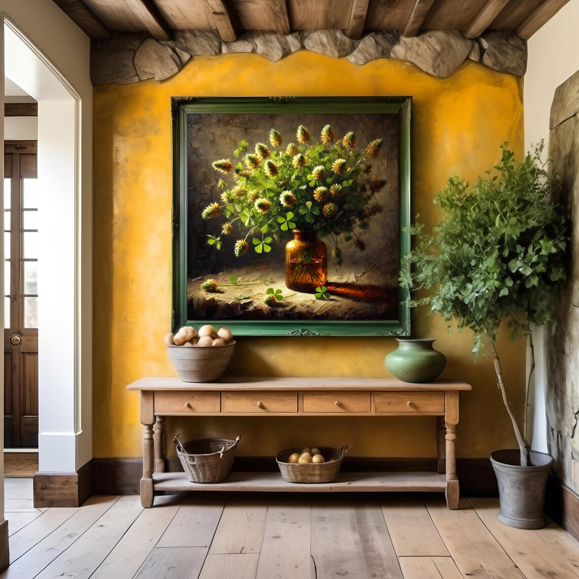 Rustic Clover Still Life, Impressionist Botanical Art Print - Image 3