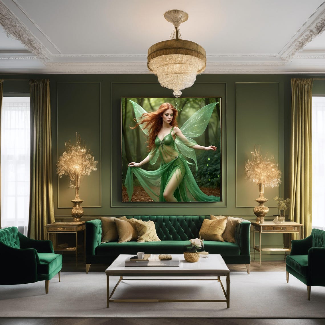 Red Haired Woodland Fairy Dancing In The Green Forest Art Poster - Image 3